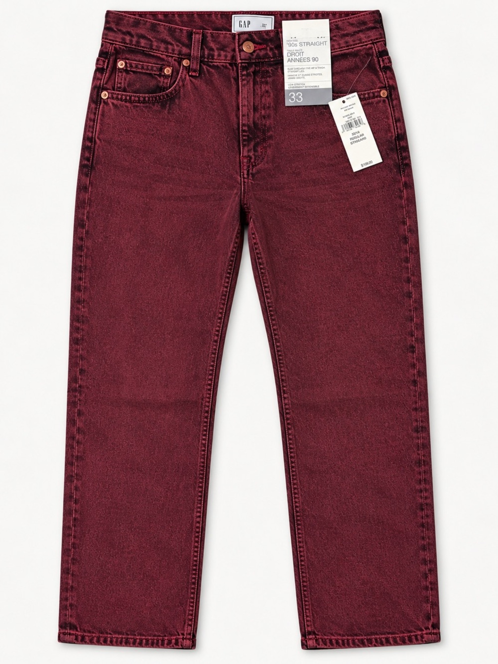 GAP High Rise ’90s Straight Jeans Burgundy Red Size 33 / 16 Regular